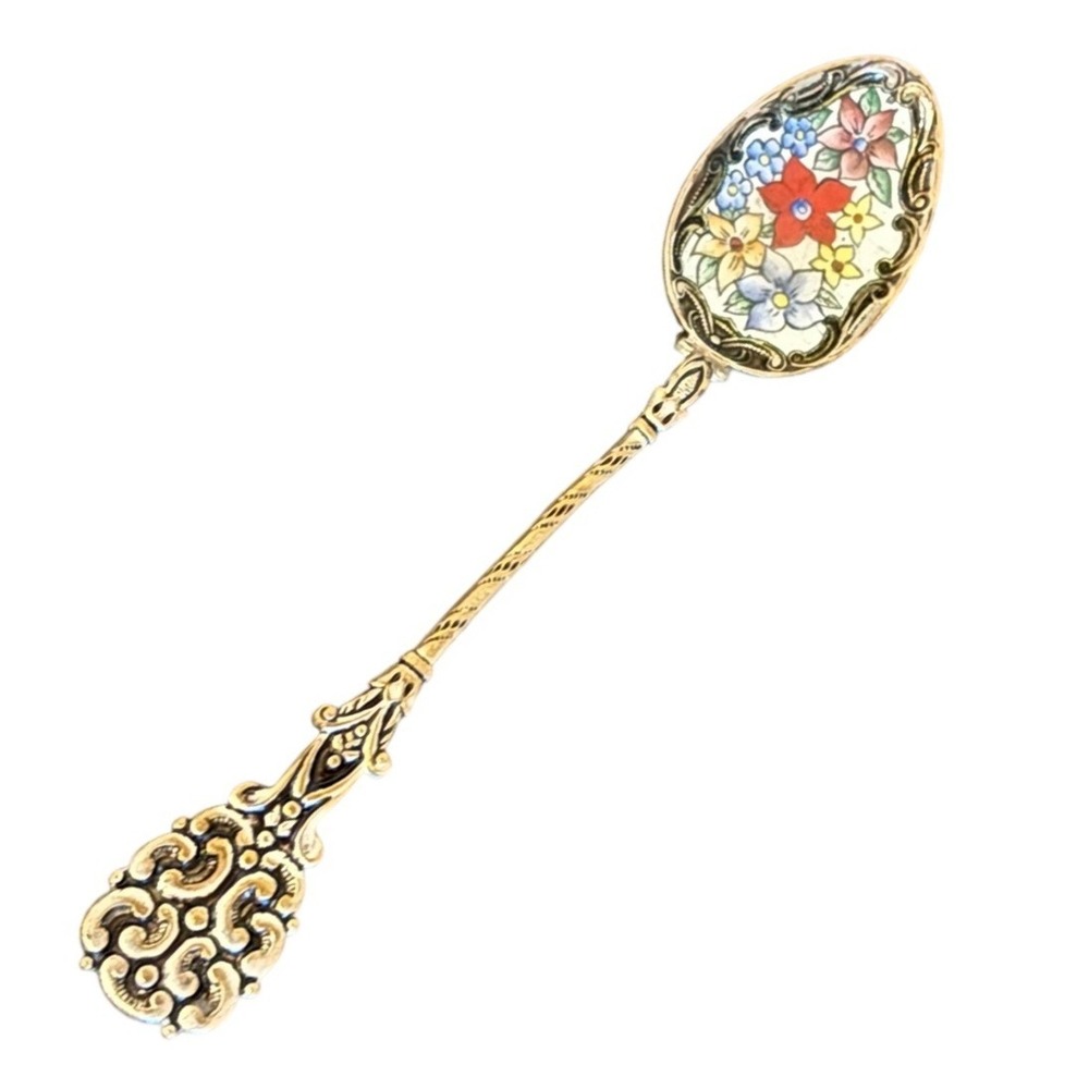 Vtg Czechoslovakia Collectible Teaspoon | Copper-Nickel with Enameled Bowl